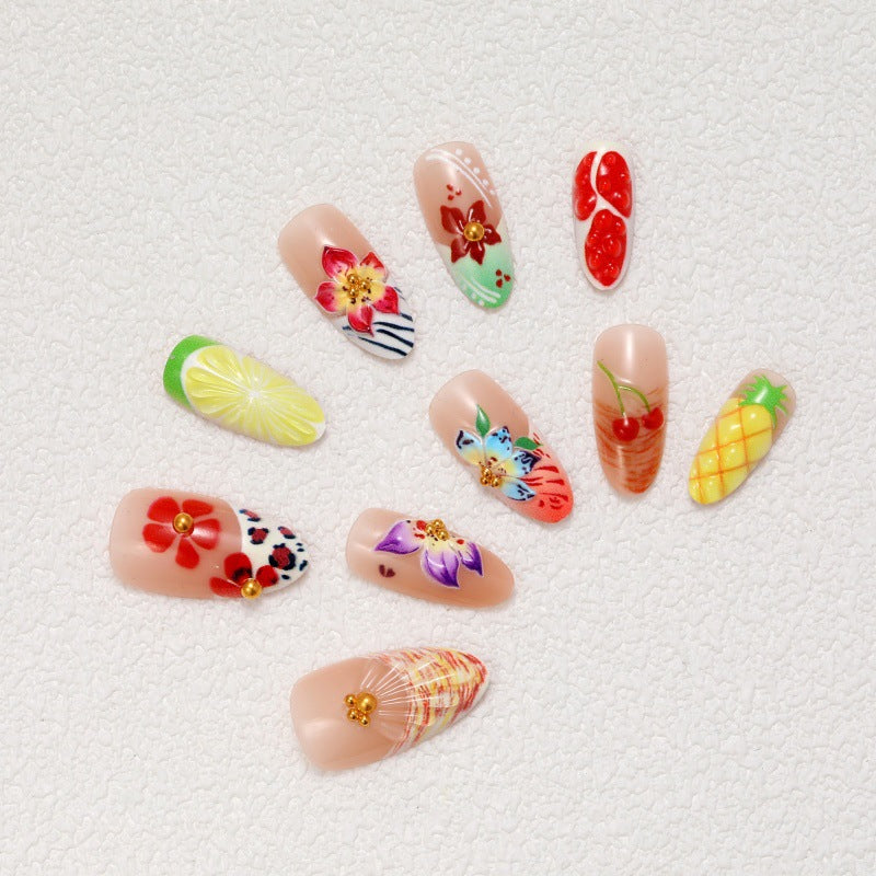 Flower Motif Artificial Nails Bowlift