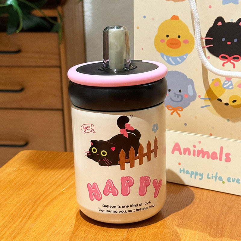 Women's Insulated Drinking Cup with Secure Flip Lid and Cute Cat Design Bowlift