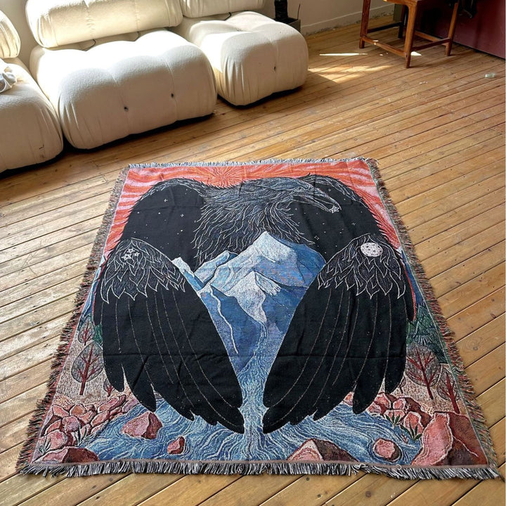 Artistic Raven-Themed Throw Blanket