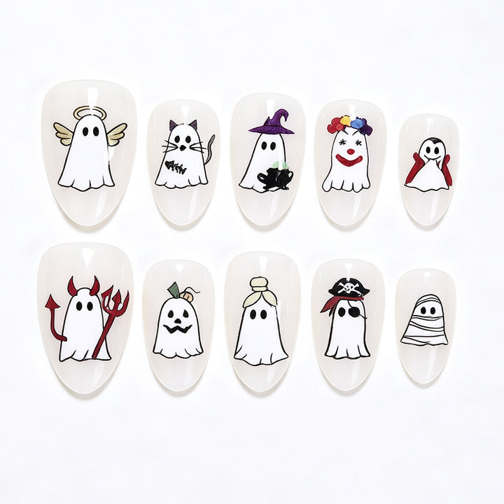 Halloween-Themed Ghost Design Press-On Nail Art Set Bowlift