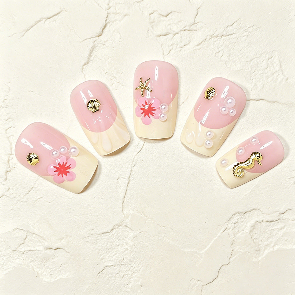 Tropical Shell and Flower Press-On Nail Art Bowlift