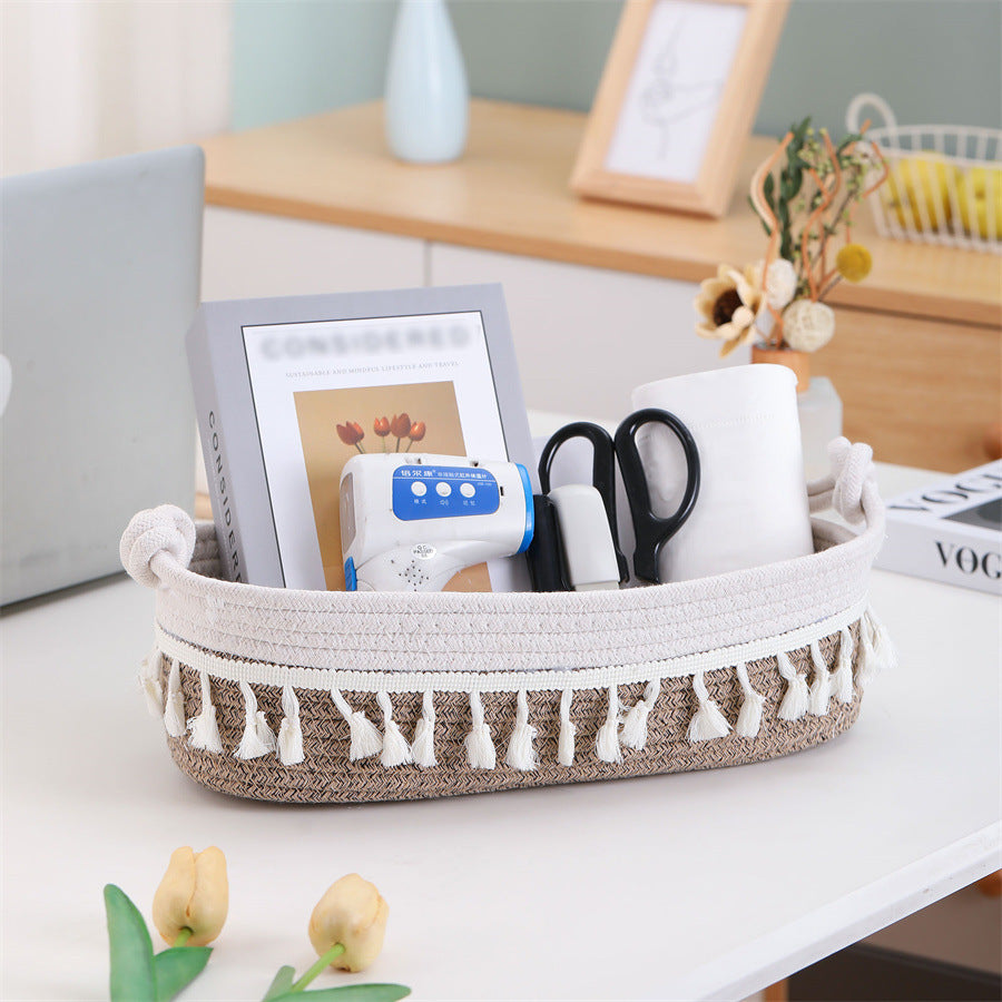 Women Versatile Storage Basket with Tassel Decoration Bowlift