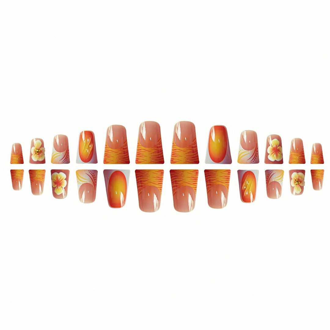 Decorative Floral Press-On Nail Set Bowlift