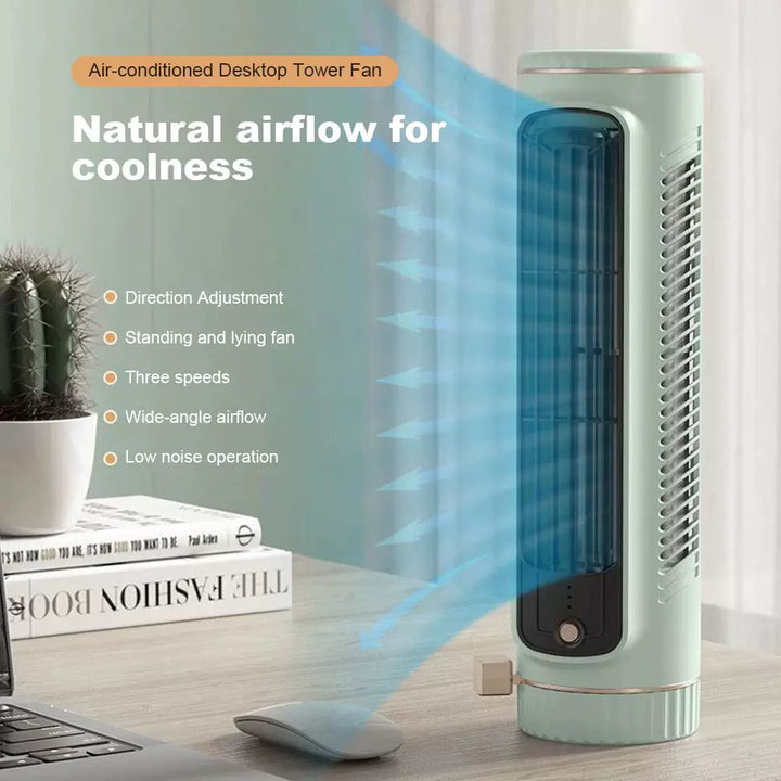 Unisex one size compact vertical desktop breeze tower fan with refillable mini reservoir, USB charging and sticker pack Bowlift