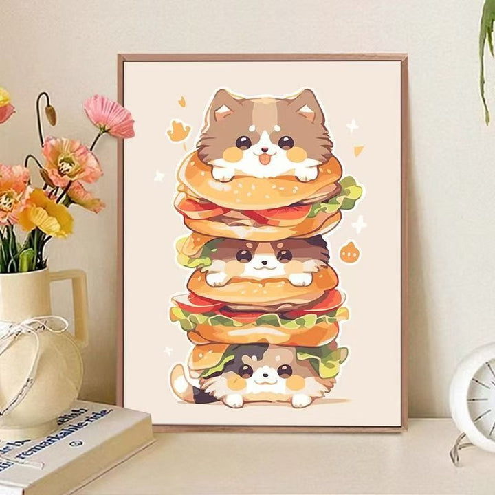 Playful Cat-Themed Food Art Print Bowlift