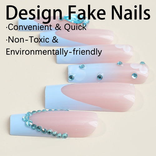 Artificial nail set with luxurious decorations and delicate ombre effect Bowlift