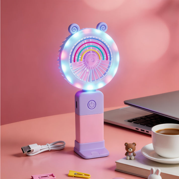 Women's Portable LED Hand Fan with Creative Light Effects Bowlift