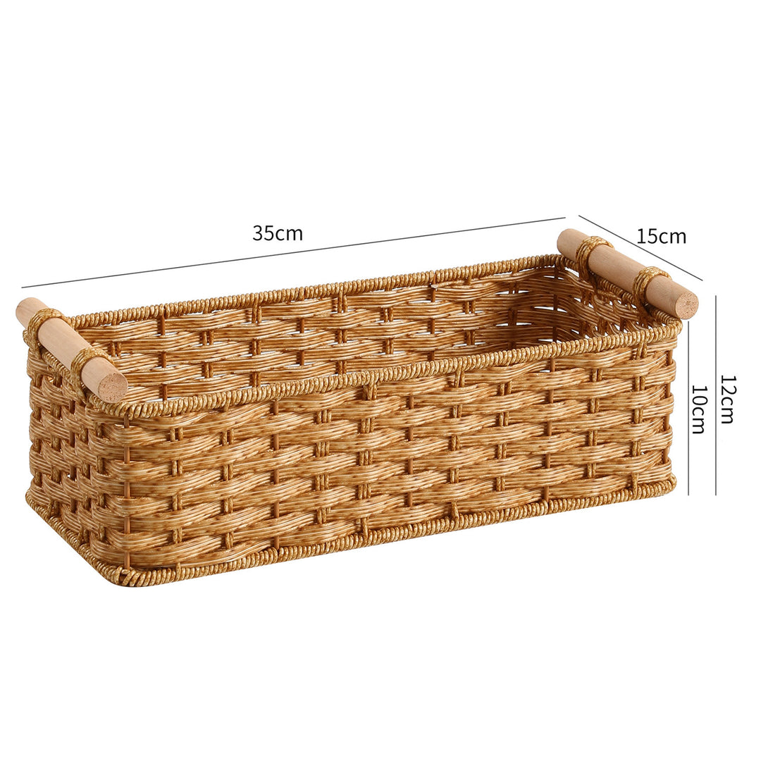 Rectangular Woven Storage Basket with Wooden Handles Bowlift