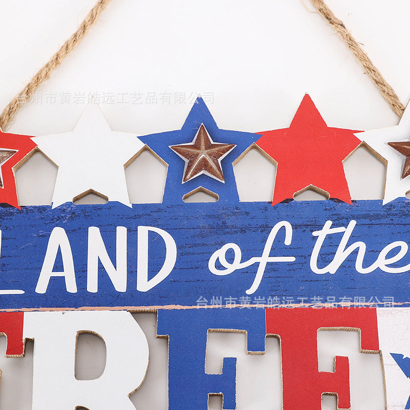 Independence Day rustic distressed wooden wall plaque with rope hanger and layered star accents Bowlift