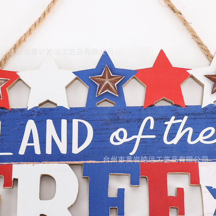 Independence Day rustic distressed wooden wall plaque with rope hanger and layered star accents Bowlift