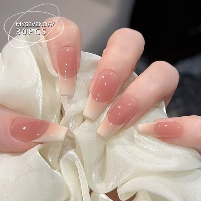 Glossy French Tip Press-On Nail Set Bowlift