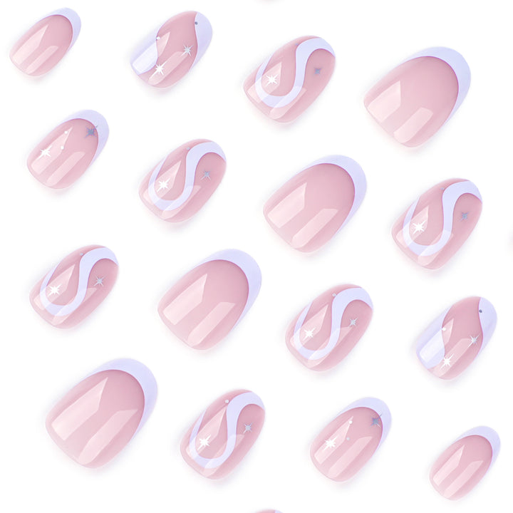 Artful nail art with elegant wave lines and glitter effects Bowlift