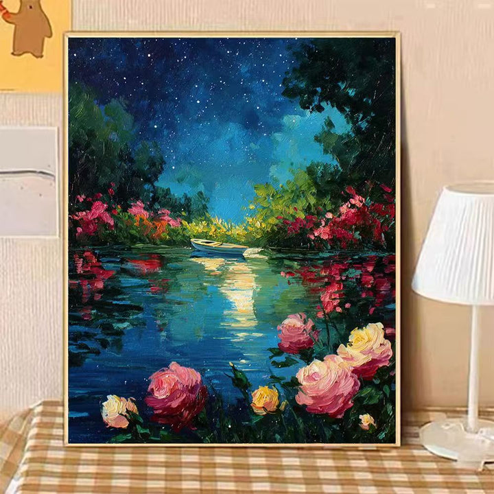 Scenic Night-time Floral Landscape Canvas Art Bowlift