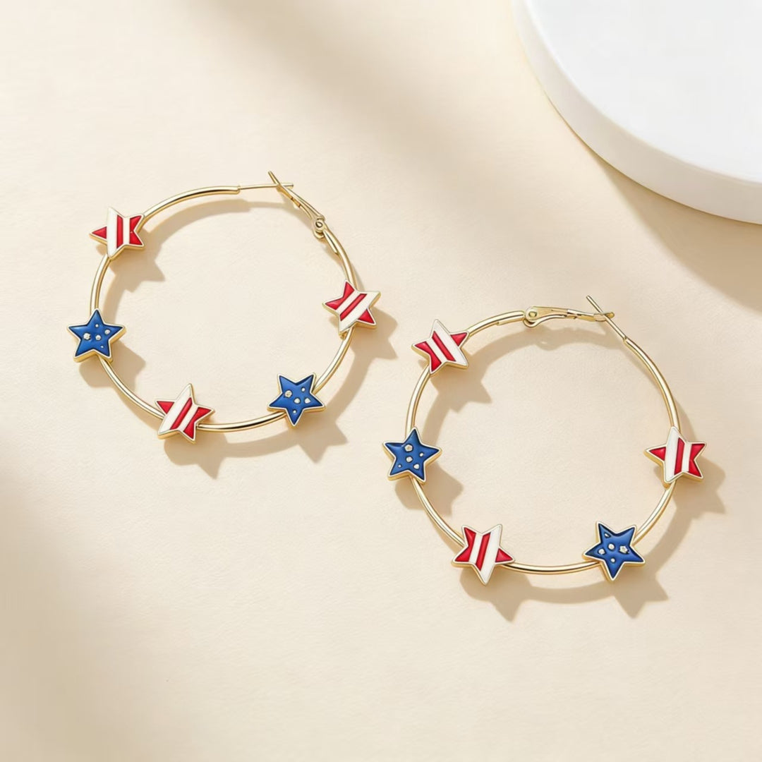 Ladies nan Creolen Hoop Earrings with enamelled star charms and snap closure Bowlift