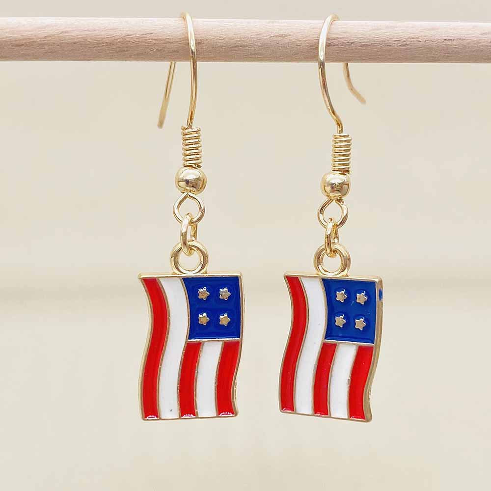 Women's filigree drop earrings with enameled flag pendants and metal hook closure Bowlift
