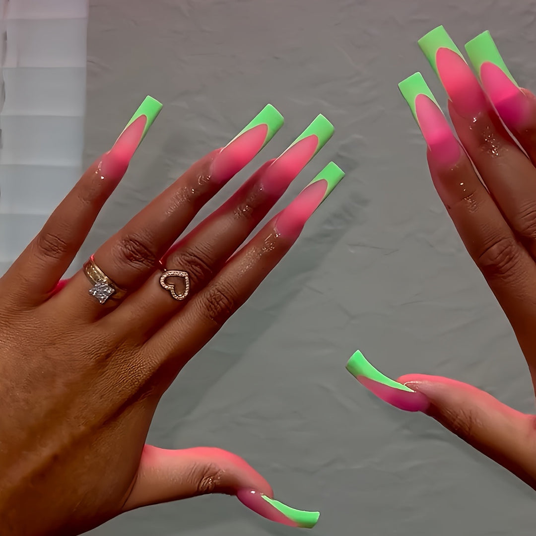 Stylish Long Acrylic Press-On Nails with Gradient Design Bowlift