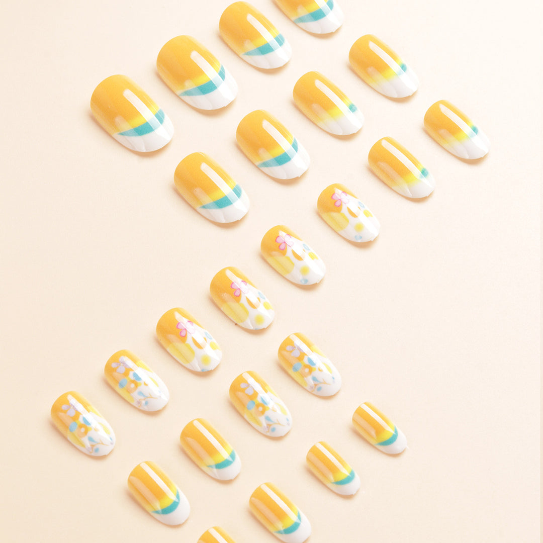 Artistic Floral Design Press-On Nail Tips Bowlift