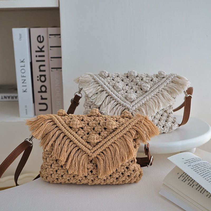 Handmade Fashion Crossbody Bag with Fringes and Decorative Accents Bowlift