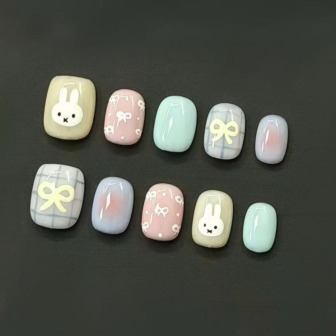 Whimsical Bunny-Themed Press-On Nail Set Bowlift