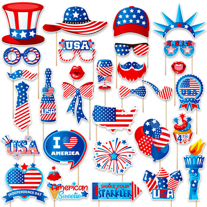 Unisex nan Photo booth props set with wooden sticks and self-adhesive pads Bowlift