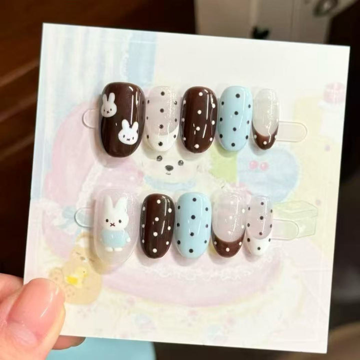 Whimsical Bunny-Themed Press-On Nail Art Set Bowlift