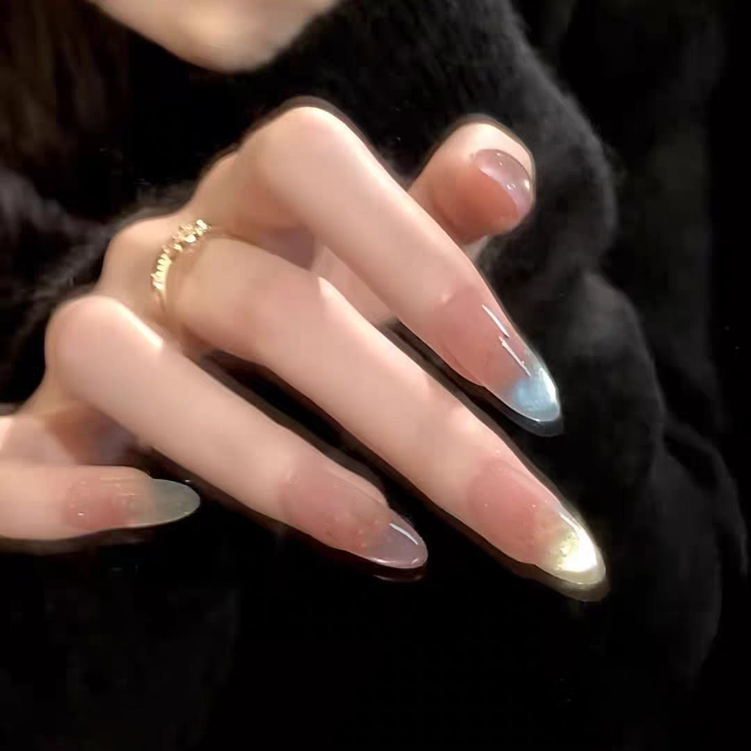 Artificial nails with elegant ombre effect and glitter accents Bowlift
