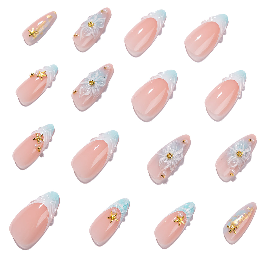 Artful stiletto nails with floral and glamorous accents Bowlift