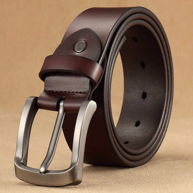 Classic Full-Grain Leather Dress & Casual Belt with Brushed Metal Buckle Bowlift