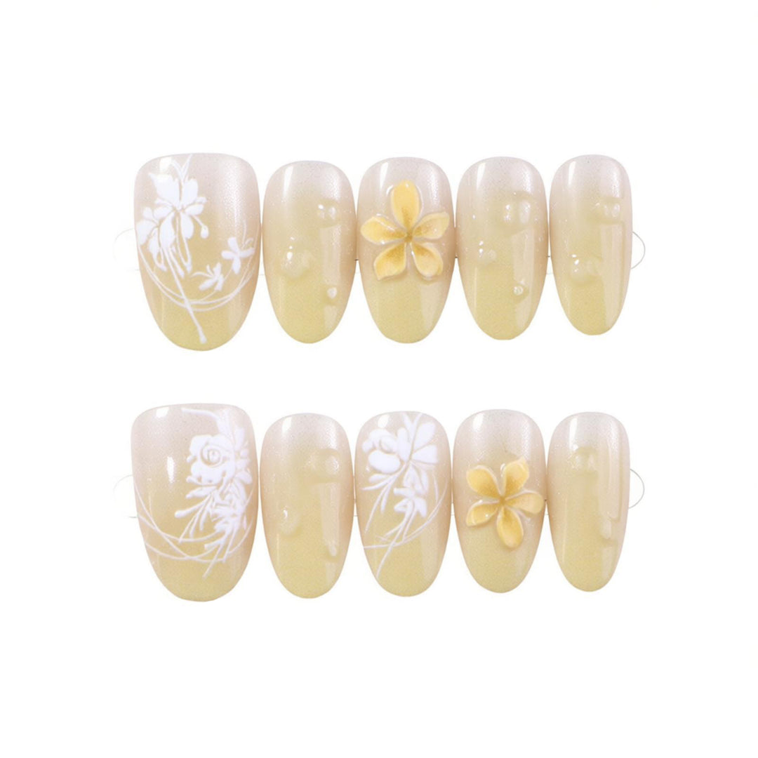 Artistic Floral Design Press-On Nails Bowlift
