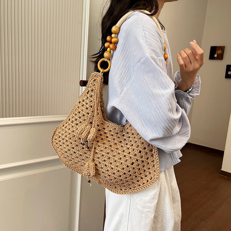 Handcrafted Macrame Shoulder Bag with Wooden Handles Bowlift