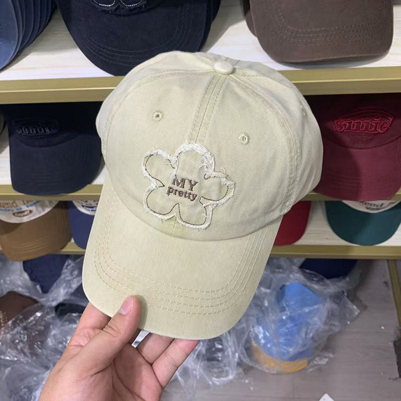 Women's Distressed Floral Embroidered Baseball Cap Bowlift