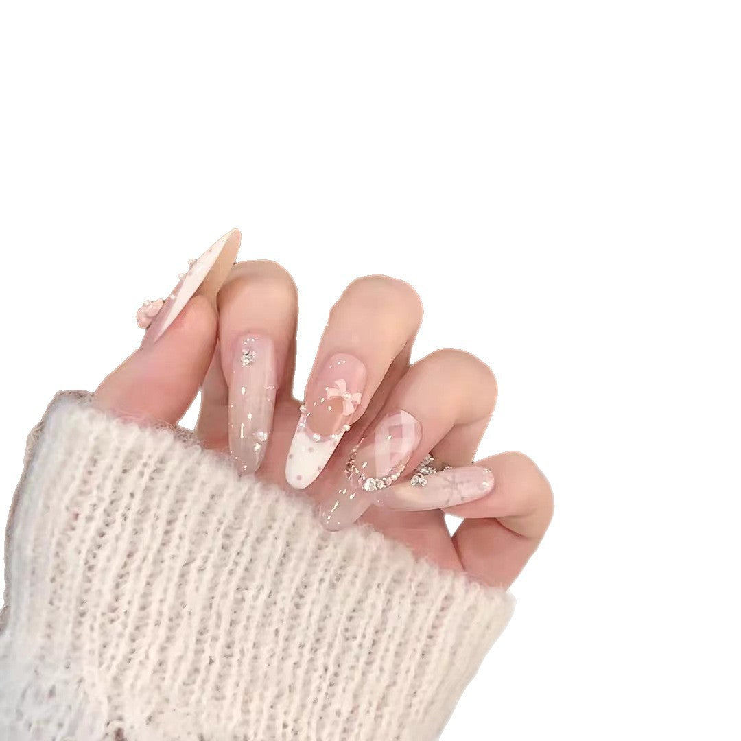 Artistic Long Stiletto Press-On Nail Set with Decorative Floral Accents Bowlift