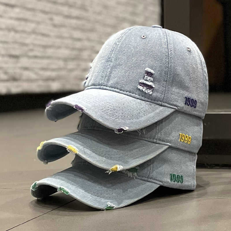 Unisex Distressed Denim Baseball Cap Bowlift