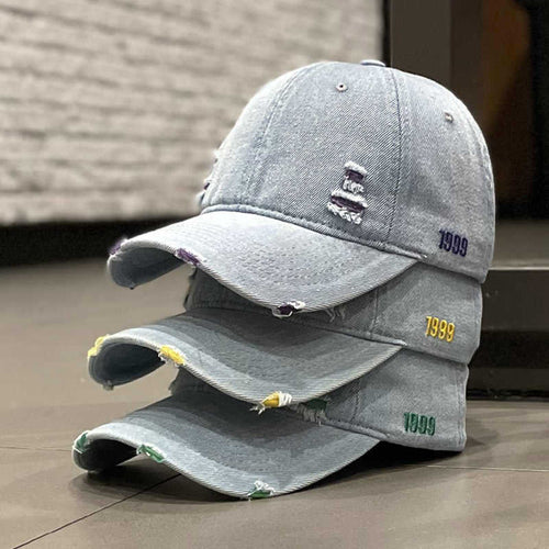 Unisex Distressed Denim Baseball Cap Bowlift