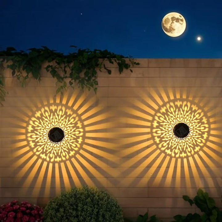 Decorative Solar Wall Lantern With Moroccan Cutout Projection Metal Outdoor Sconce Pair Bowlift