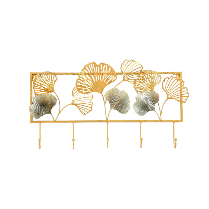 Decorative Metal Wall Hook Rack with Ginkgo Leaf Design Bowlift