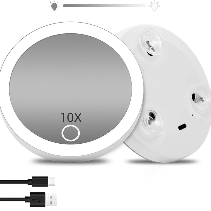 TenX LED Suction Magnifying Makeup Mirror with Touch Sensor USB Rechargeable Portable Bowlift