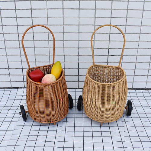 Decorative Woven Rolling Storage Basket Bowlift