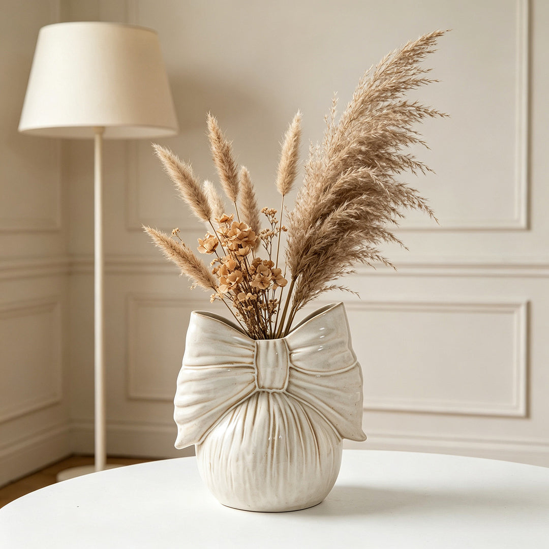 Decorative Ceramic Arch Table Vase with Sculpted Ribbon Detail