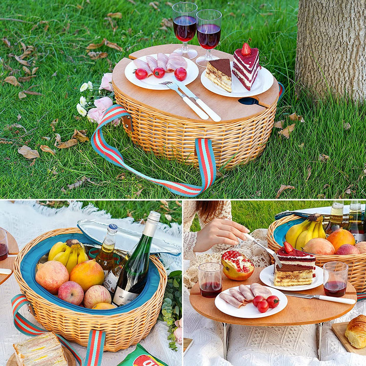 Ladies picnic basket with integrated cooling system and extensive dish set Bowlift
