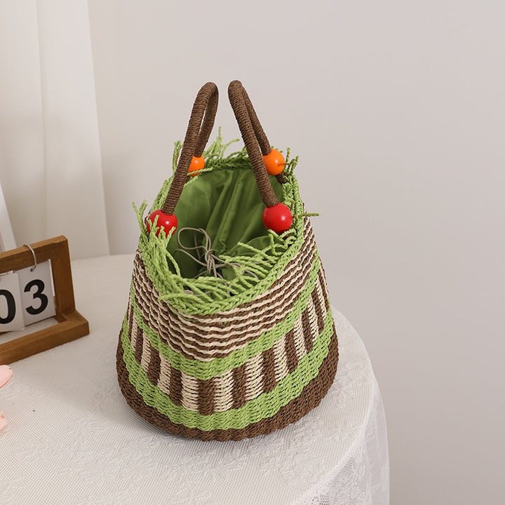 Handmade basket bag with cheerful garden design Bowlift