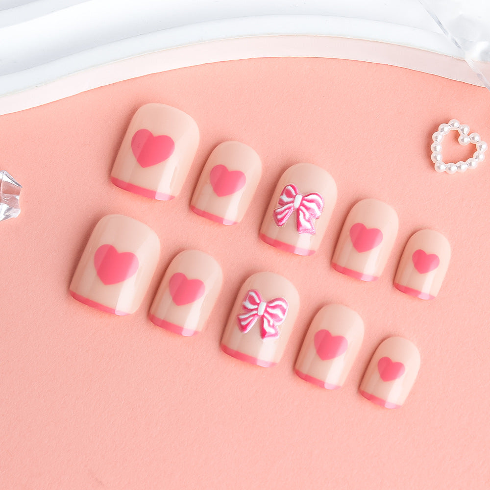 Heart and Bow-Embellished Press-On Nail Art Bowlift