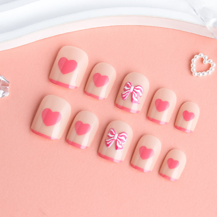 Heart and Bow-Embellished Press-On Nail Art Bowlift