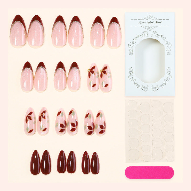 Elegant Press-On Nail Set with Floral Art Bowlift