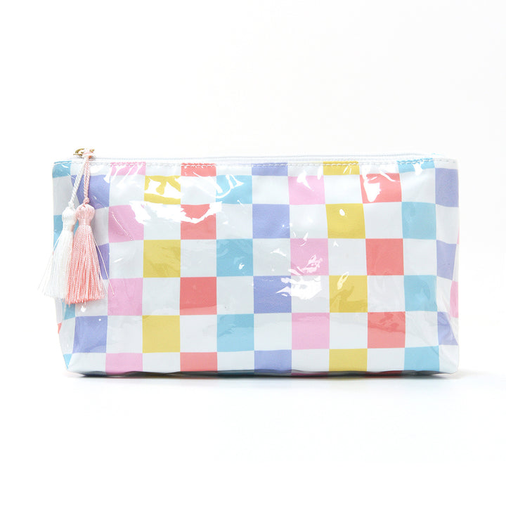 Cosmetic pouch with colorful check pattern Bowlift