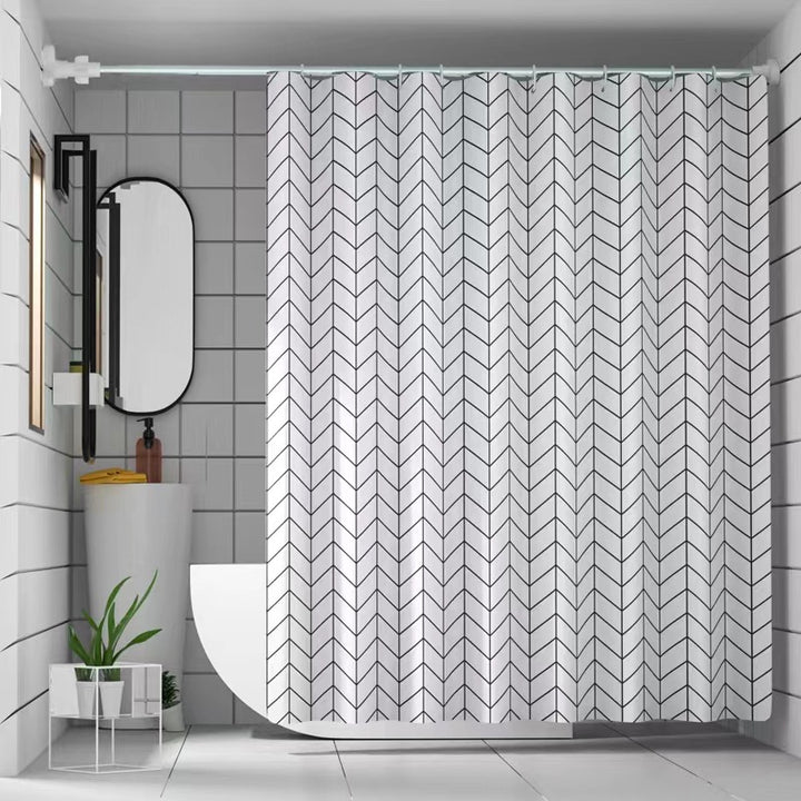 Chevron Patterned Fabric Shower Curtain Bowlift