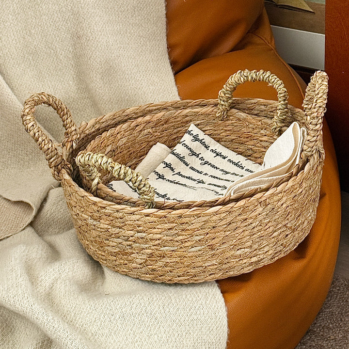Handwoven storage basket with handles Bowlift