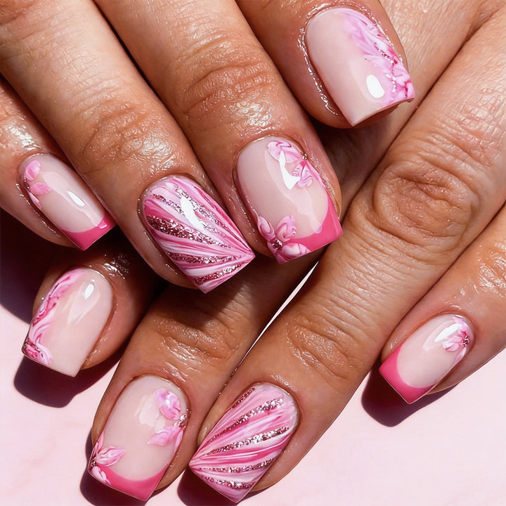 Artistic Floral Gel Press-On Nails Bowlift