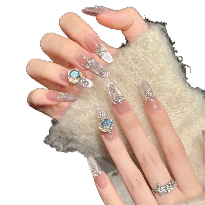 Glamorous Rhinestone-Embellished Press-On Nail Art
