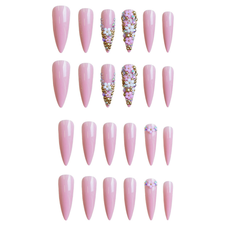 Artificial nail set with floral 3D decorations and glitter Bowlift